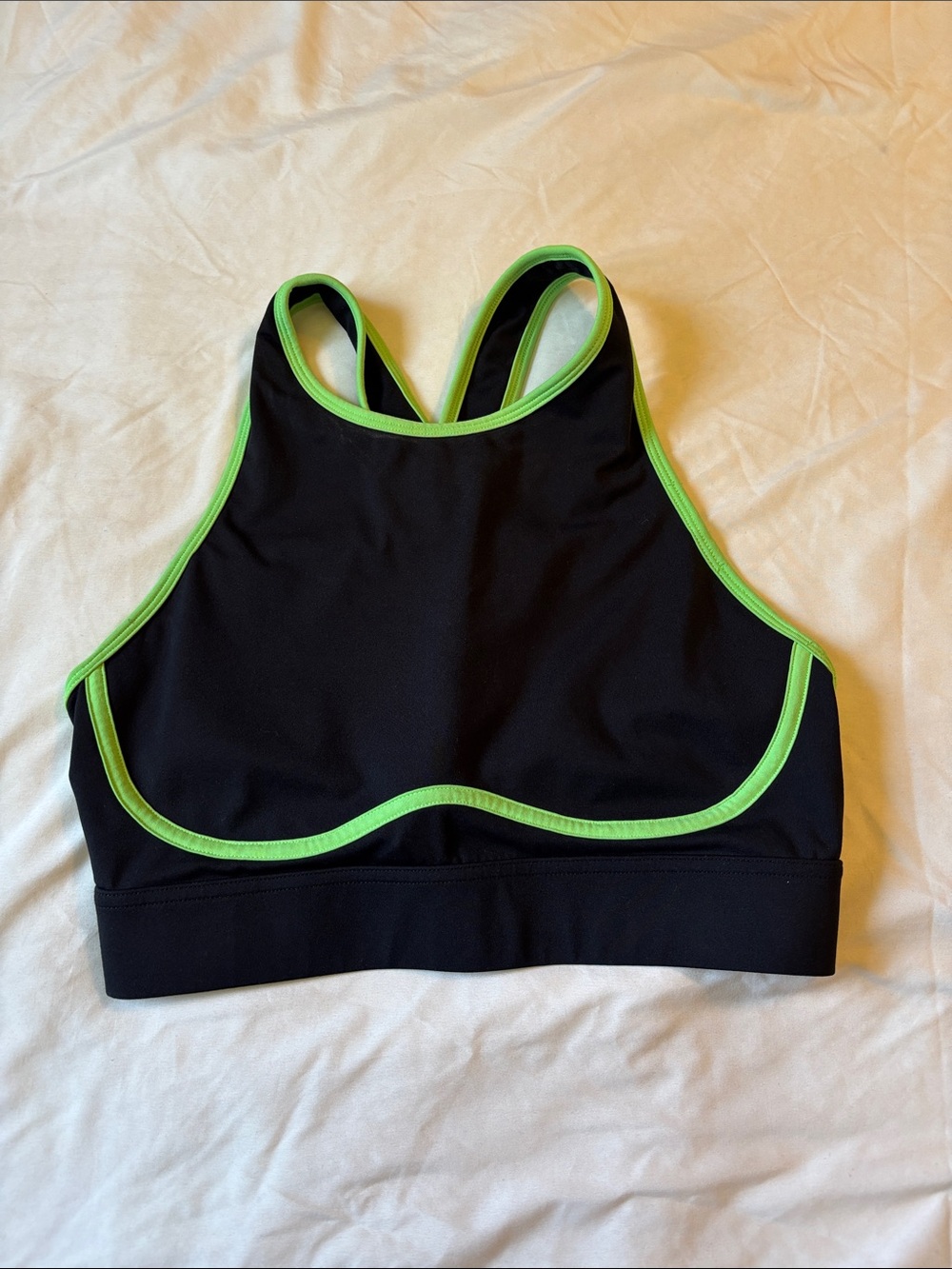 Fabletics Black Sports Bra with Neon Green Trim
